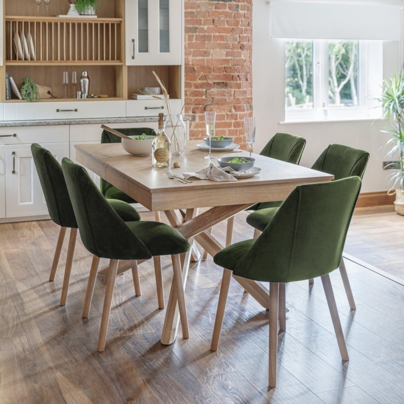 Dining Chairs Fern Green Velvet Whitewash Oak Tapered Legs