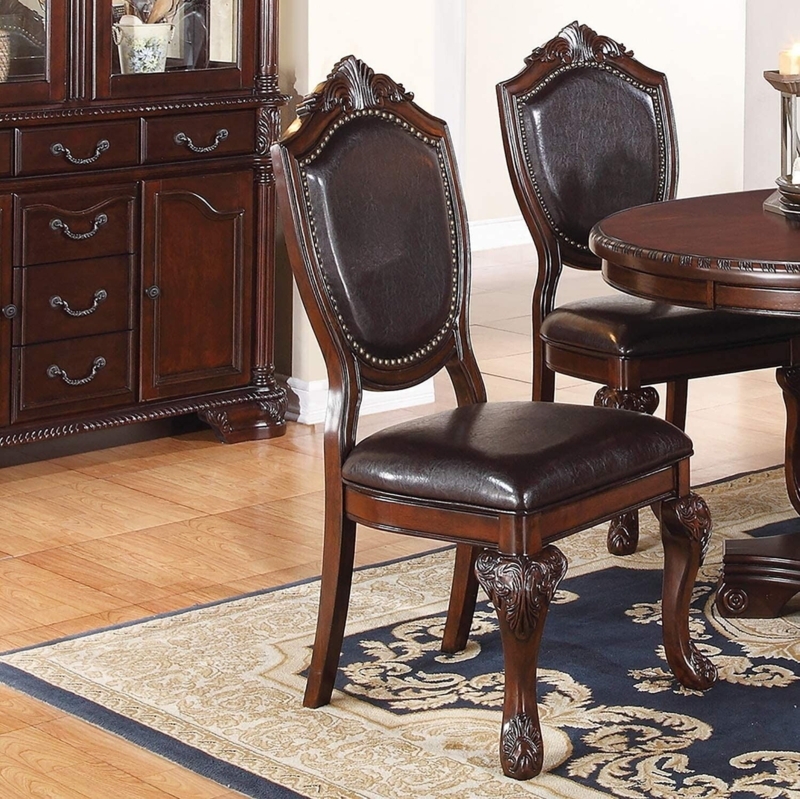 Dining Chairs Floral Embroidered Back Espresso Button Tufted
