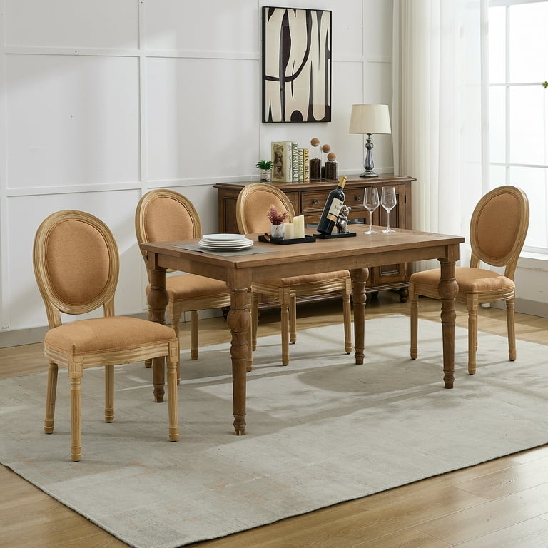 Dining Chairs, Fluted Legs, Button Tufting, Linen-Like Fabric