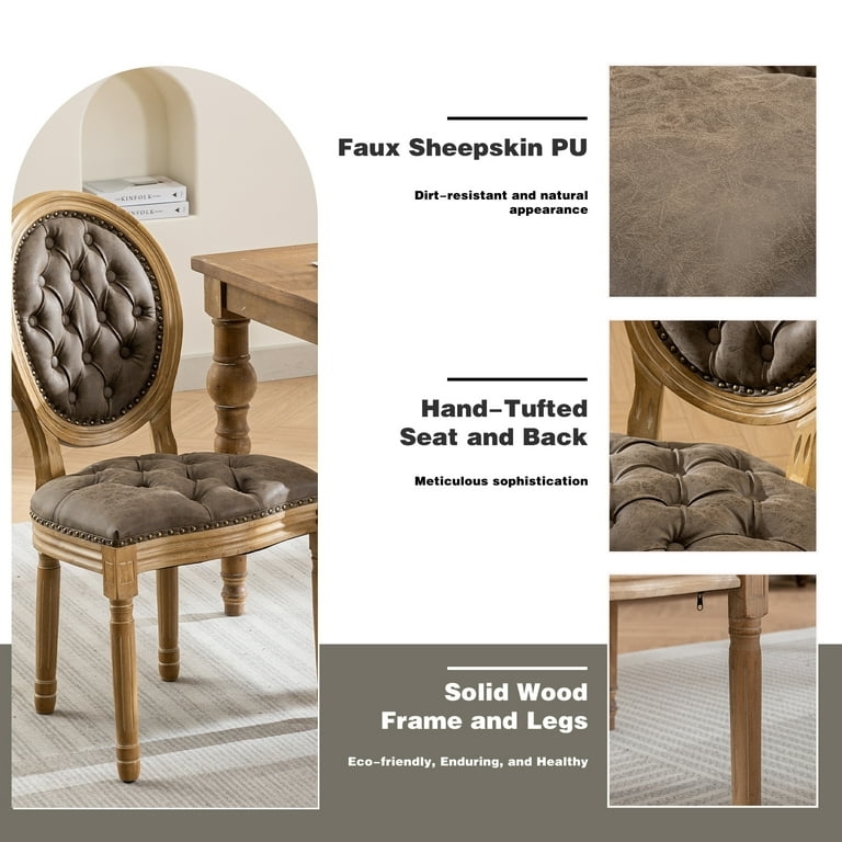 Dining Chairs French Country Tan Faux Leather Rolled Back