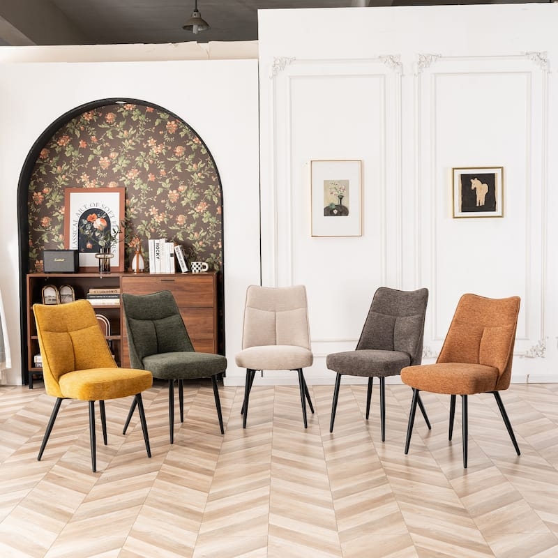 Dining Chairs, Gray Woven Fabric with Splayed Metal Legs