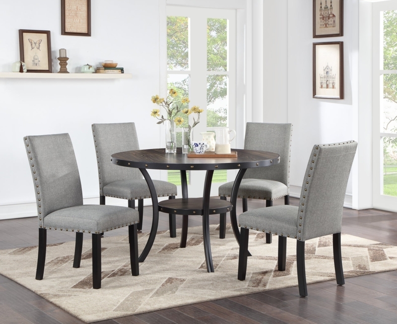 Dining Chairs Grey Upholstered Wingback Silver Nailhead Trim