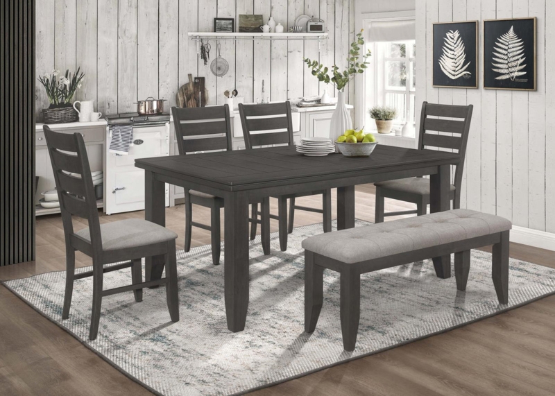 Dining Chairs Grey Wood Ladder Back Upholstered Seat Set