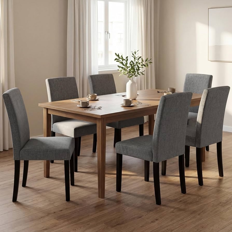 Dining Chairs, High Back Gray Upholstered Fabric Set