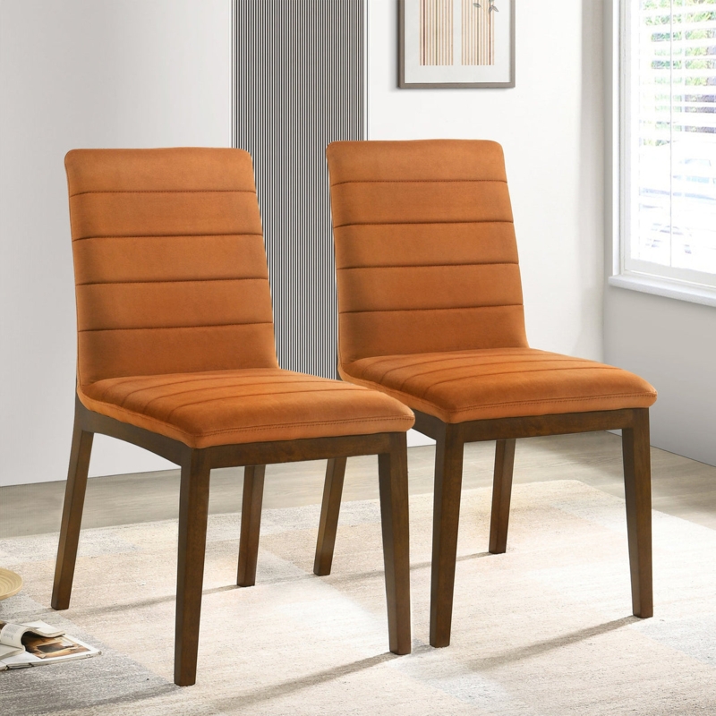 Dining Chairs, Horizontal Channel Stitching, Velvet-Like Fabric, Wood Legs