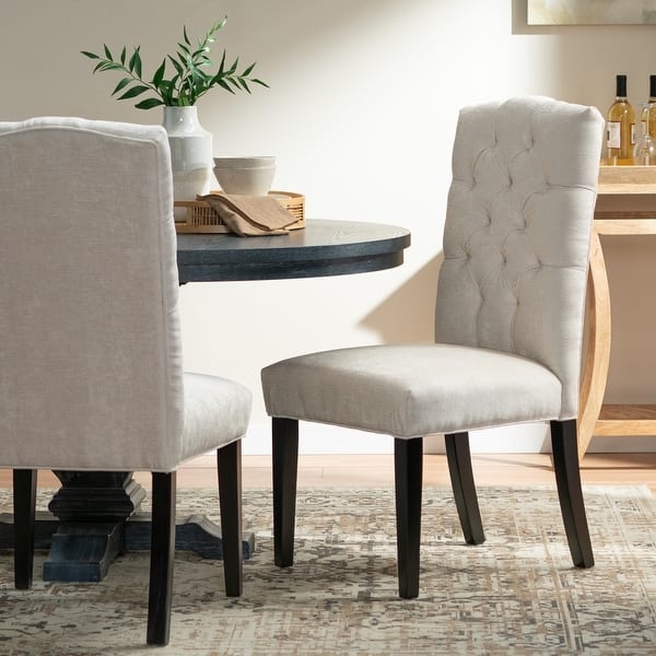 Dining Chairs, Ivory Upholstered with Crown-Shaped Top