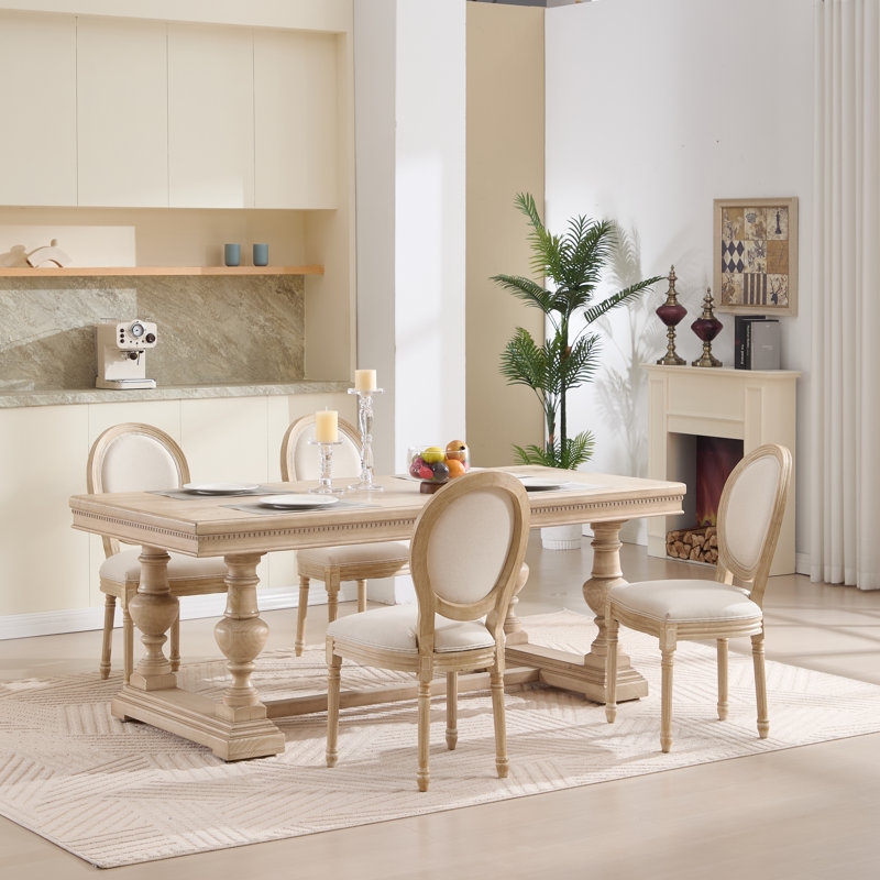 Dining Chairs King Louis Back, Weathered Gray Finish, Linen Look