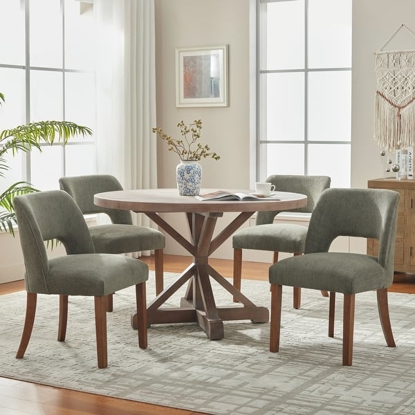 Dining Chairs, Light Gray Fabric with Tapered Wood Legs