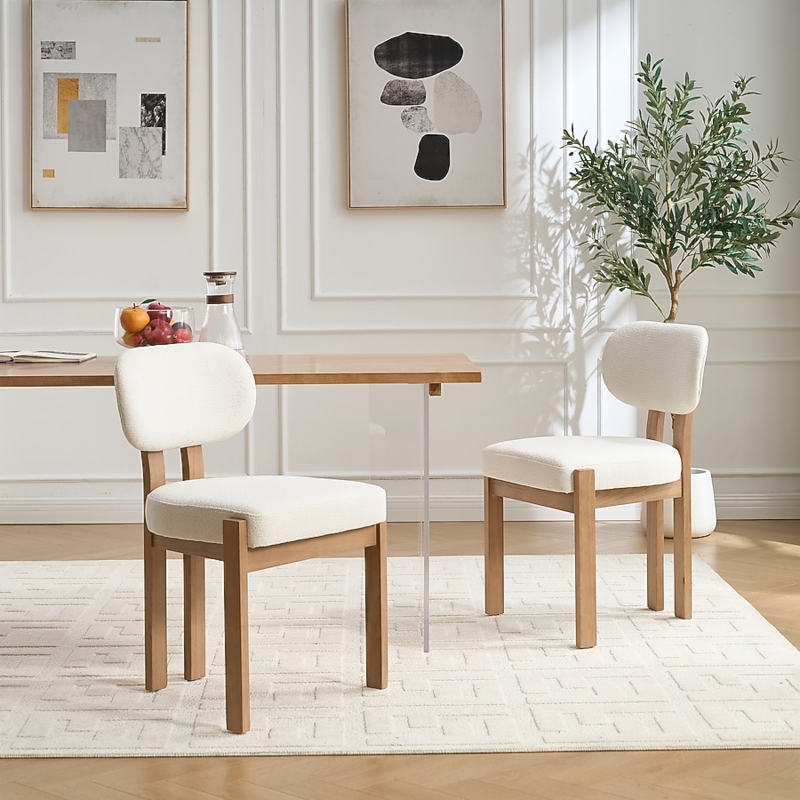Dining Chairs, Light Gray Woven Texture, Curved Back