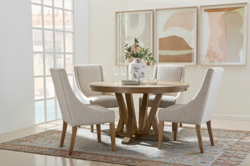 Dining Chairs, Light Grey Upholstered with Sloping Arms