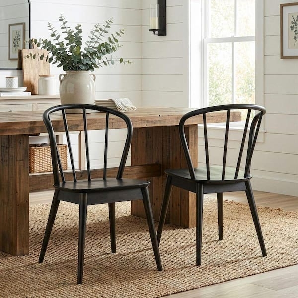 Dining Chairs Matte Black Finish Windsor Back Spindled Farmhouse