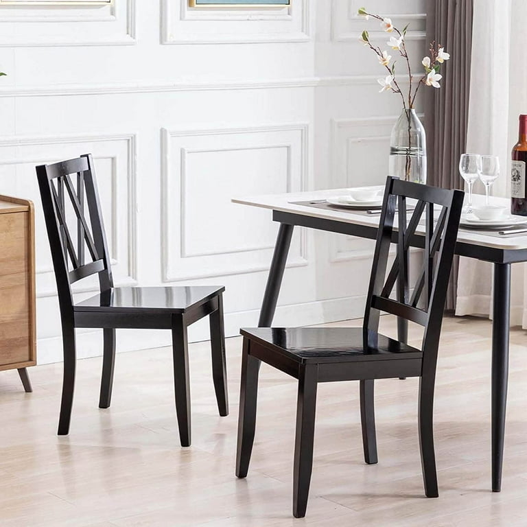 Dining Chairs Matte Black Finish with Side Stretchers