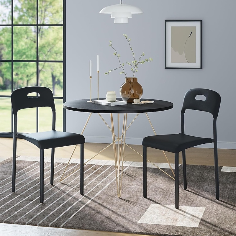 Dining Chairs Matte Black Plastic Ergonomic Wrap Around Back Metal Legs