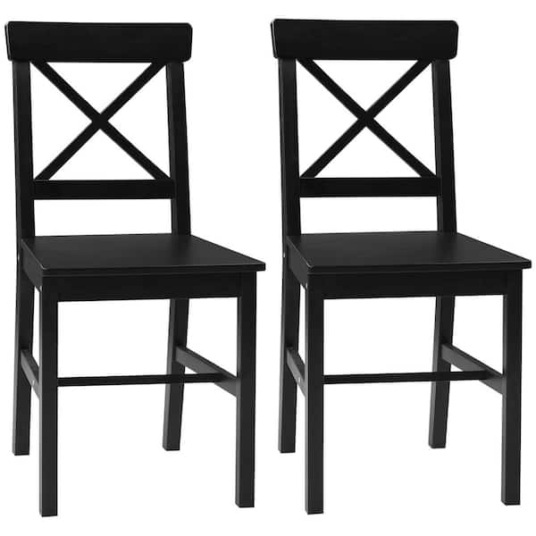 Dining Chairs Matte Black Wood with Curved Backrest for Kitchen