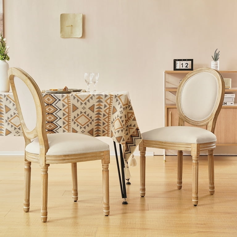 Dining Chairs Medallion Back, Natural Wood Finish, Fluted Legs