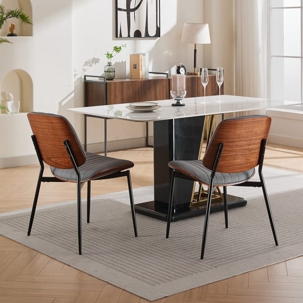 Dining Chairs Mid-Century Grey Upholstered Brass Tipped Wood Legs