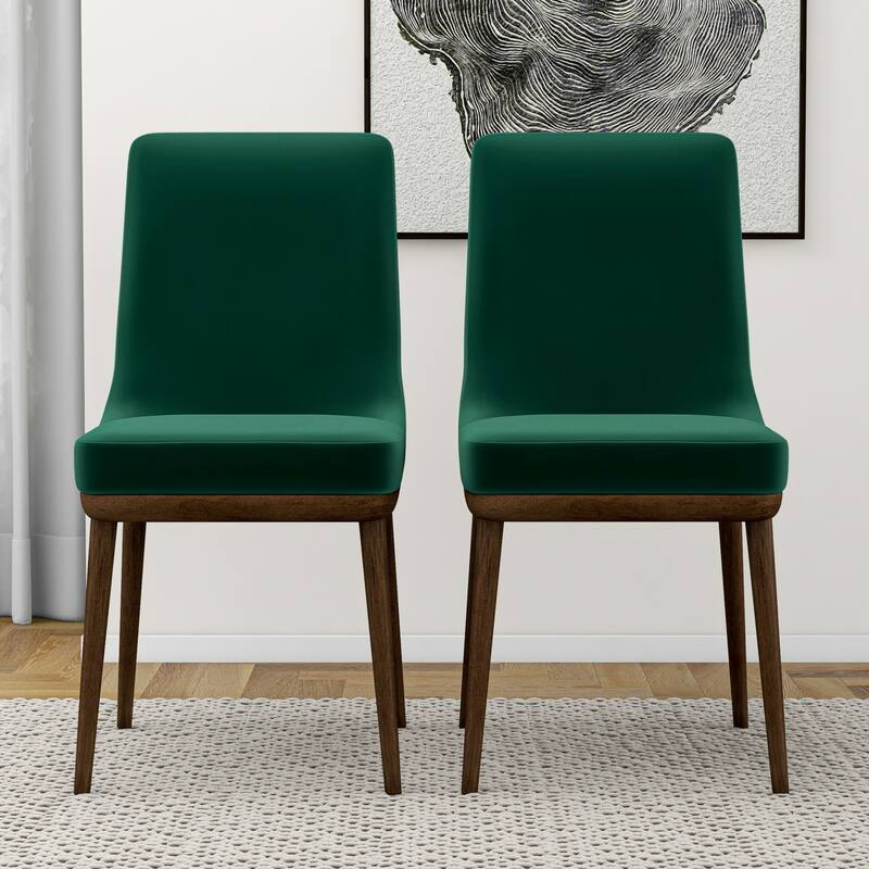 Dining Chairs Mid Century Modern Forest Green Curved Back Walnut Legs
