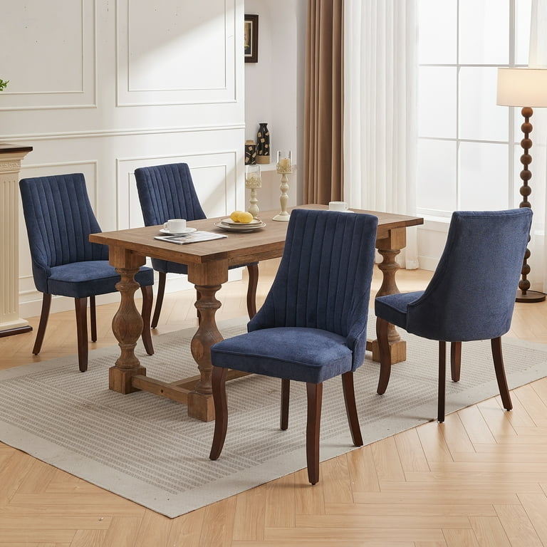 Dining Chairs Mid Century Modern Navy Upholstery Tapered Wood Legs