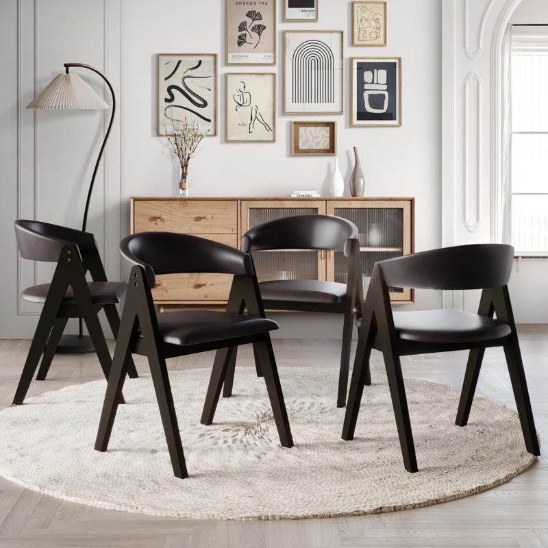 Dining Chairs Mid Century Modern V Shaped Legs Woven Cane Seat