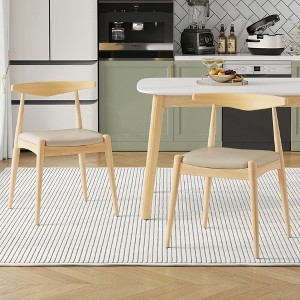 Dining Chairs Mid-Century Natural Wood Frame Gray Splayed Legs