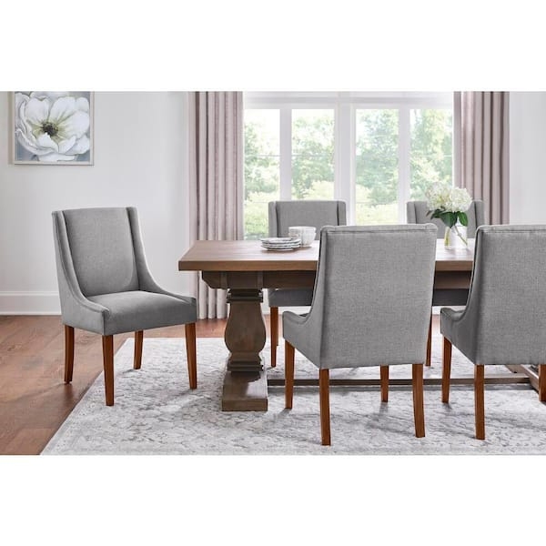 Dining Chairs, Mid-Century Upholstery with Walnut Accents