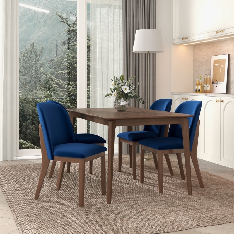 Dining Chairs Mid Century Velvet Channel Tufted Wingback Wood Legs
