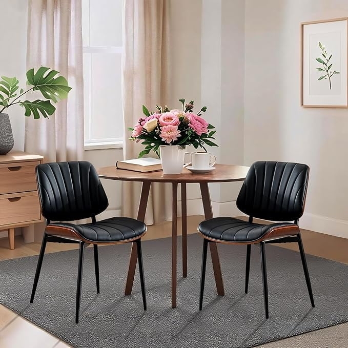 Dining Chairs Mid-Century Walnut Bentwood Shell Cross Base Legs