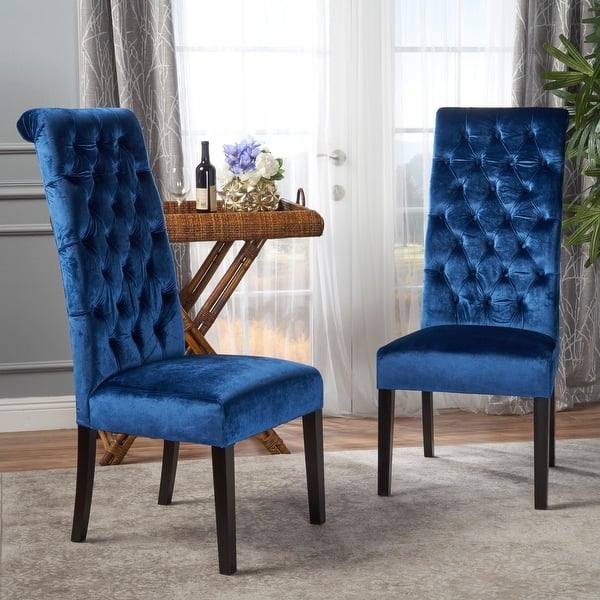 Dining Chairs Minimalist Blue Velvet Light Wood Tapered Legs Mid Century
