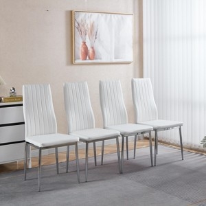Dining Chairs: Minimalist White Faux-Leather with Horizontal Stitching