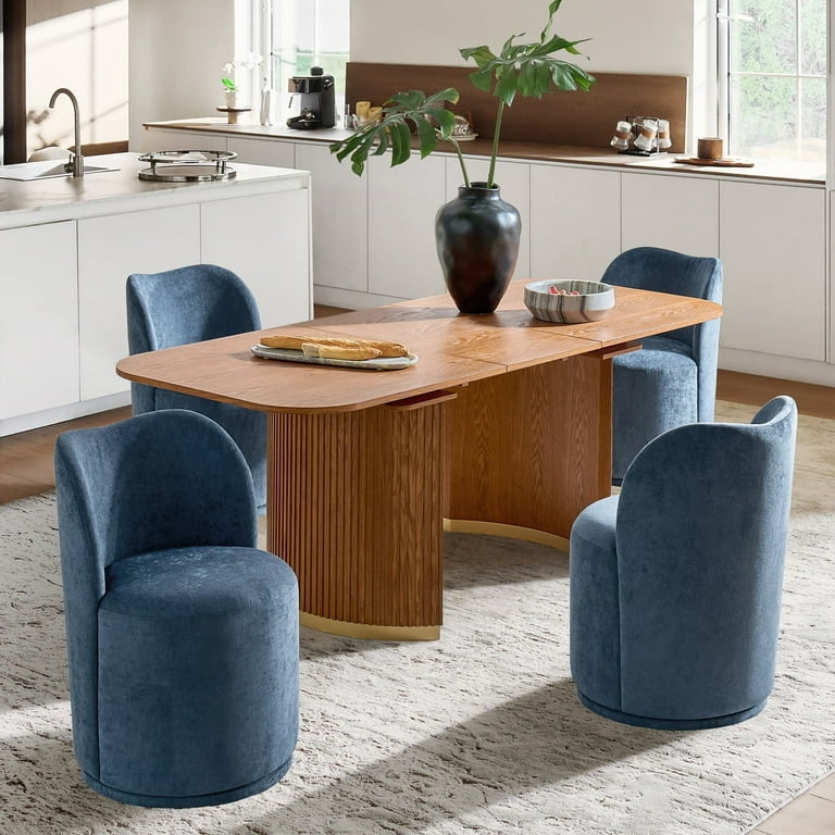 Dining Chairs Modern White Boucle Fabric Barrel Swivel Metal Legs