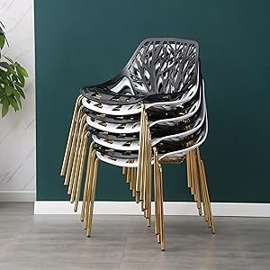 Dining Chairs, Modern White, Branch Cutout Back, Gold Legs