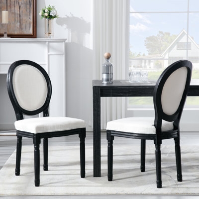 Dining Chairs Natural Wood Frame, Oval Back, Light Gray Upholstery