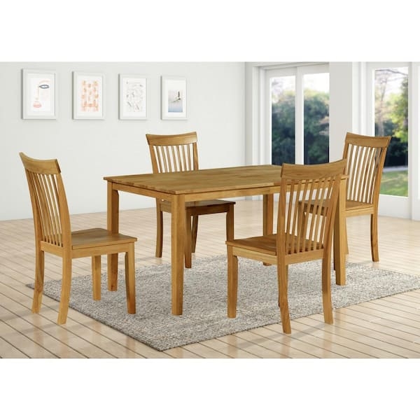Dining Chairs, Natural Wood Slat Back, Set of 2, Contoured