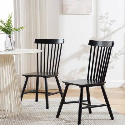 Dining Chairs, Natural Wood Spindle Back, Set of 2, H-Stretcher