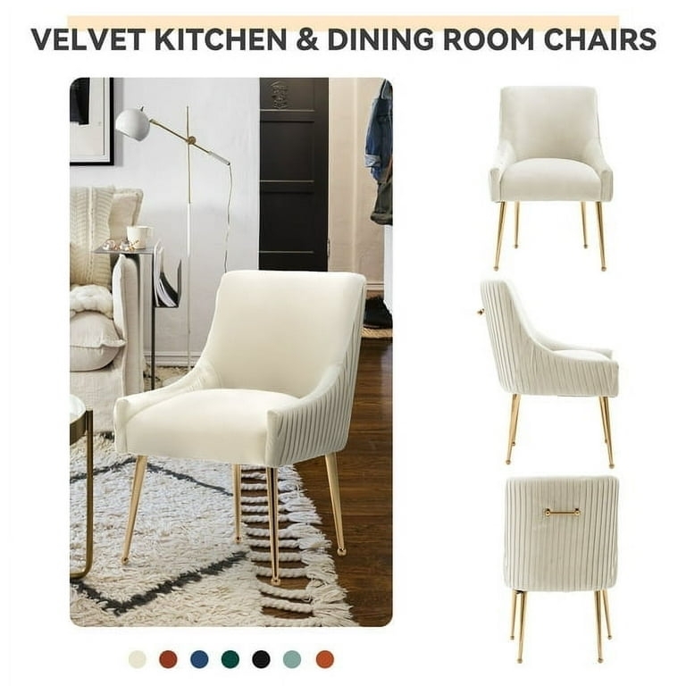 Dining Chairs Navy Velvet Channel Tufted Rear Handle Gold Tips