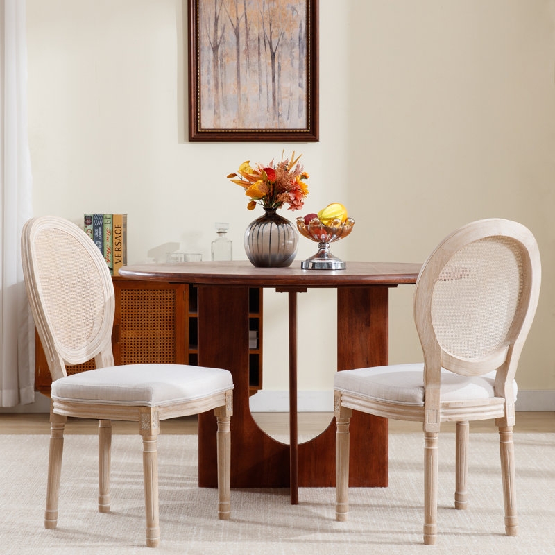 Dining Chairs Rattan Cane Back, Fluted Legs, Natural Wood Finish