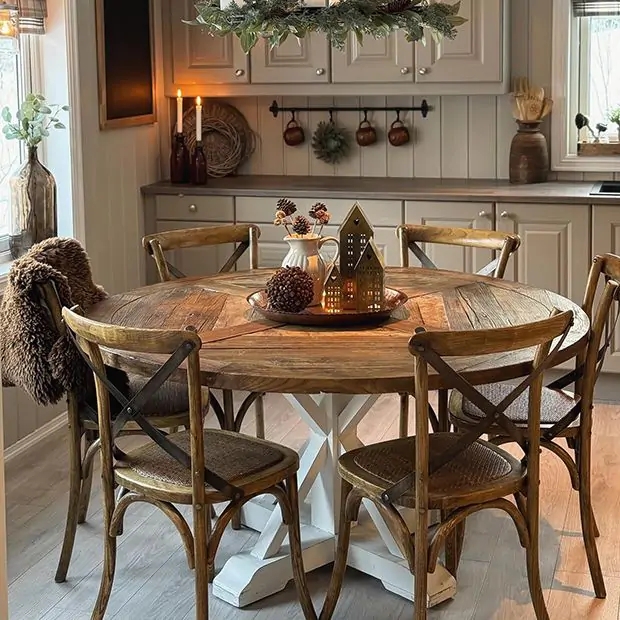 Dining Chairs Rustic Warm Brown Wood with Contoured Seat