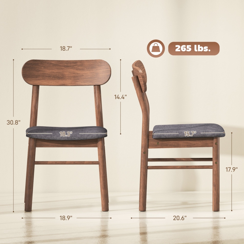 Dining Chairs Sculptural Curved Wood Frame Padded Seat Tapered Legs