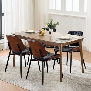 Dining Chairs Set 4 Mid-Century Walnut Bentwood Upholstered Black
