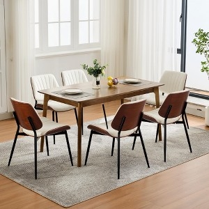 Dining Chairs Set 6 Mid-Century Black Faux Leather Bentwood Frame