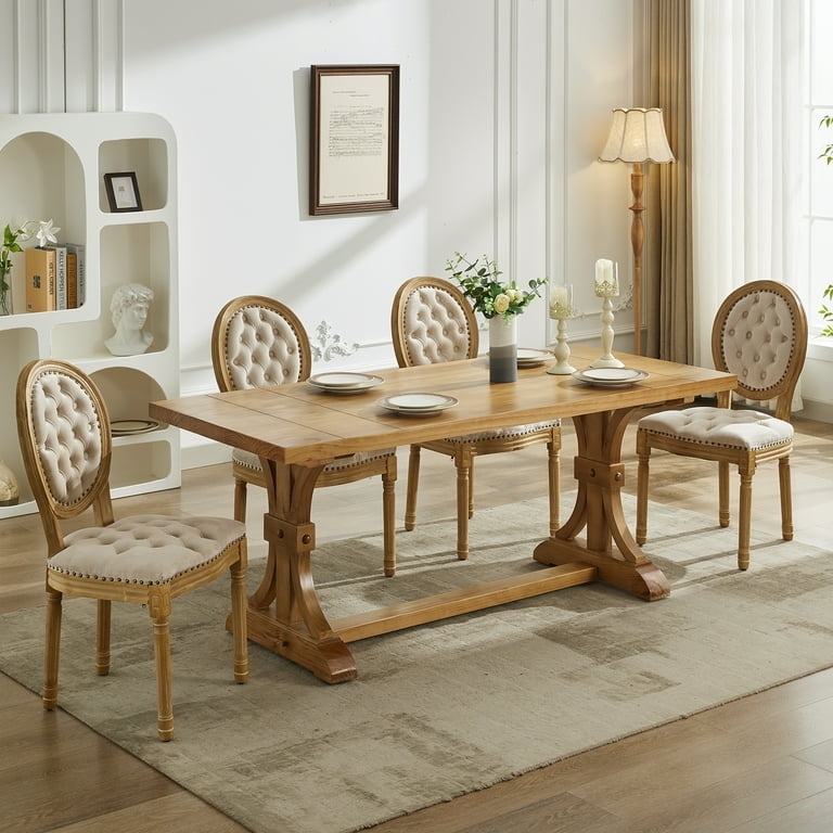 Dining Chairs Set French Country Oval Back Tufted Weathered Legs