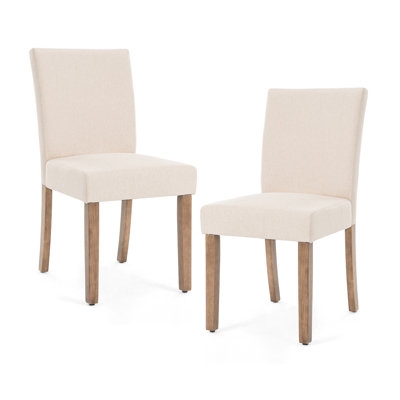 Dining Chairs, Set of 2, Beige Armless, Tapered Wood Legs
