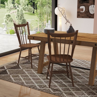 Dining Chairs, Set of 2, Light Wood Spindle Back, Tapered Legs