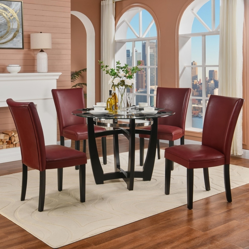 Dining Chairs Set of 2 Vibrant Red Upholstery High Back