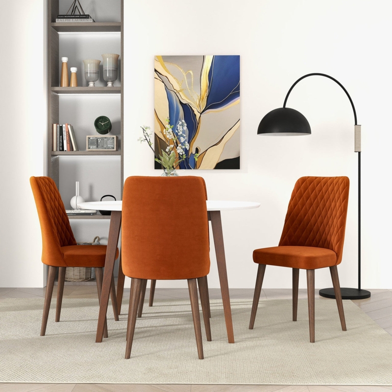 Dining Chairs Set of 2 with Burnt Orange Velvet Bucket Seat