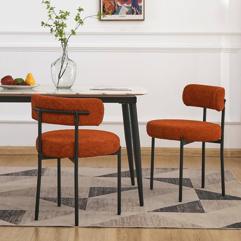 Dining Chairs Set of 2 with Curved Boucle Backrest