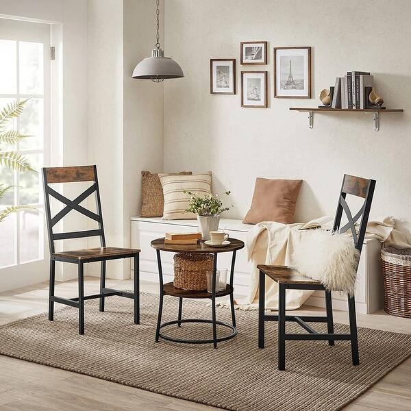 Dining Chairs Set of 2: Wood & Metal Frame, Curved Backrest