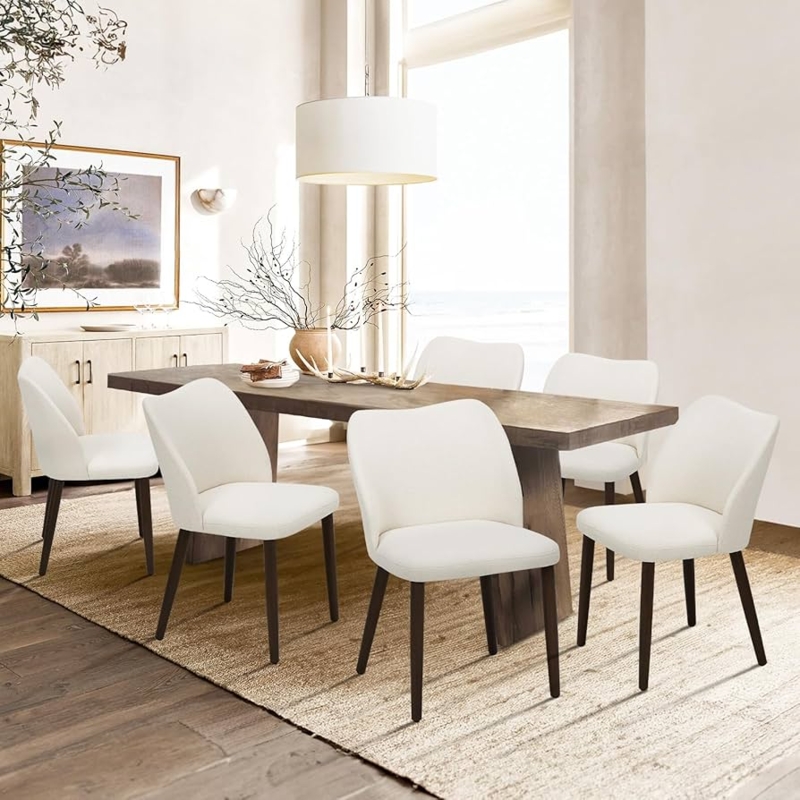 Dining Chairs, Set of 4, Beige Upholstered, Splayed Wood Legs