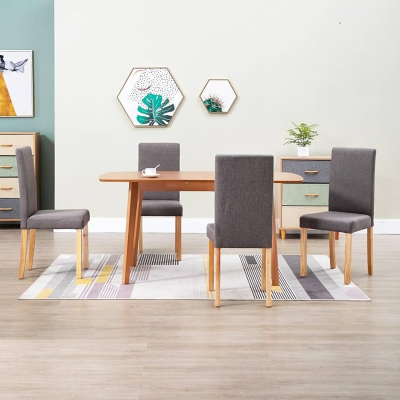 Dining Chairs Set of 4 Curved Wood Frame Taupe Upholstery