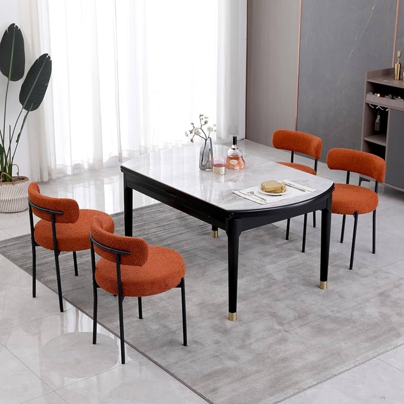 Dining Chairs Set of 4 in Boucle Fabric with Splayed Legs